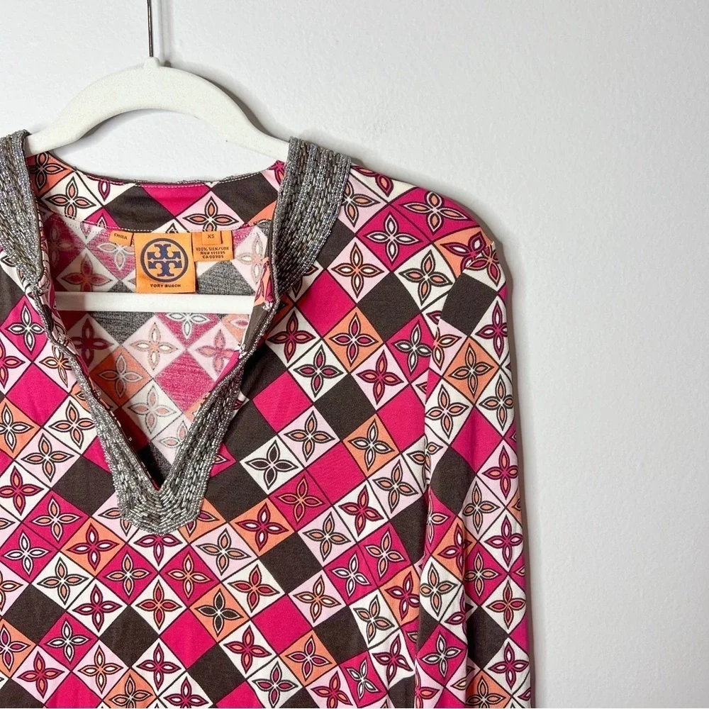 Tory Burch Beaded Silk Tunic Top
